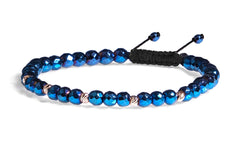 Bratara snur negru cu bile aur 14k si hematite albastre