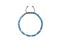 Bratara snur negru cu bile aur 14k si hematite albastre