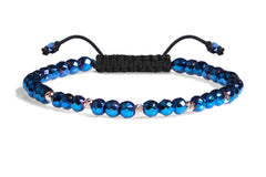 Bratara snur negru cu bile aur 14k si hematite albastre