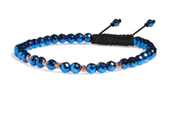 Bratara snur negru cu bile aur 14k si hematite albastre