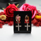 Cercei Aur 14K Cruce cu pietre