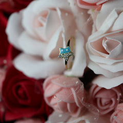 Inel Aur copii stea bleu si pietre