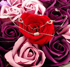 Bratara Argint 925 Doua inimioare cu pietre si lant dublu