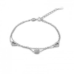 Bratara Argint 925 Lant dublu cu doua inimioare